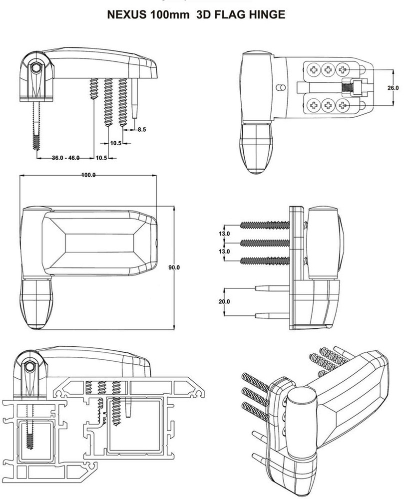 ERA Nexus uPVC Door Flag Hinge 100mm High Security Fully Adjustable