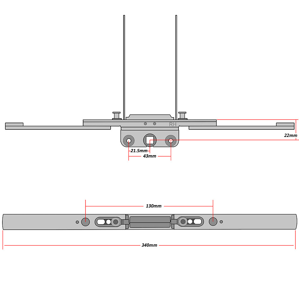 Yale Lockmaster Window Shootbolt Gearbox Lock 340mm 22mm Backset With Cams