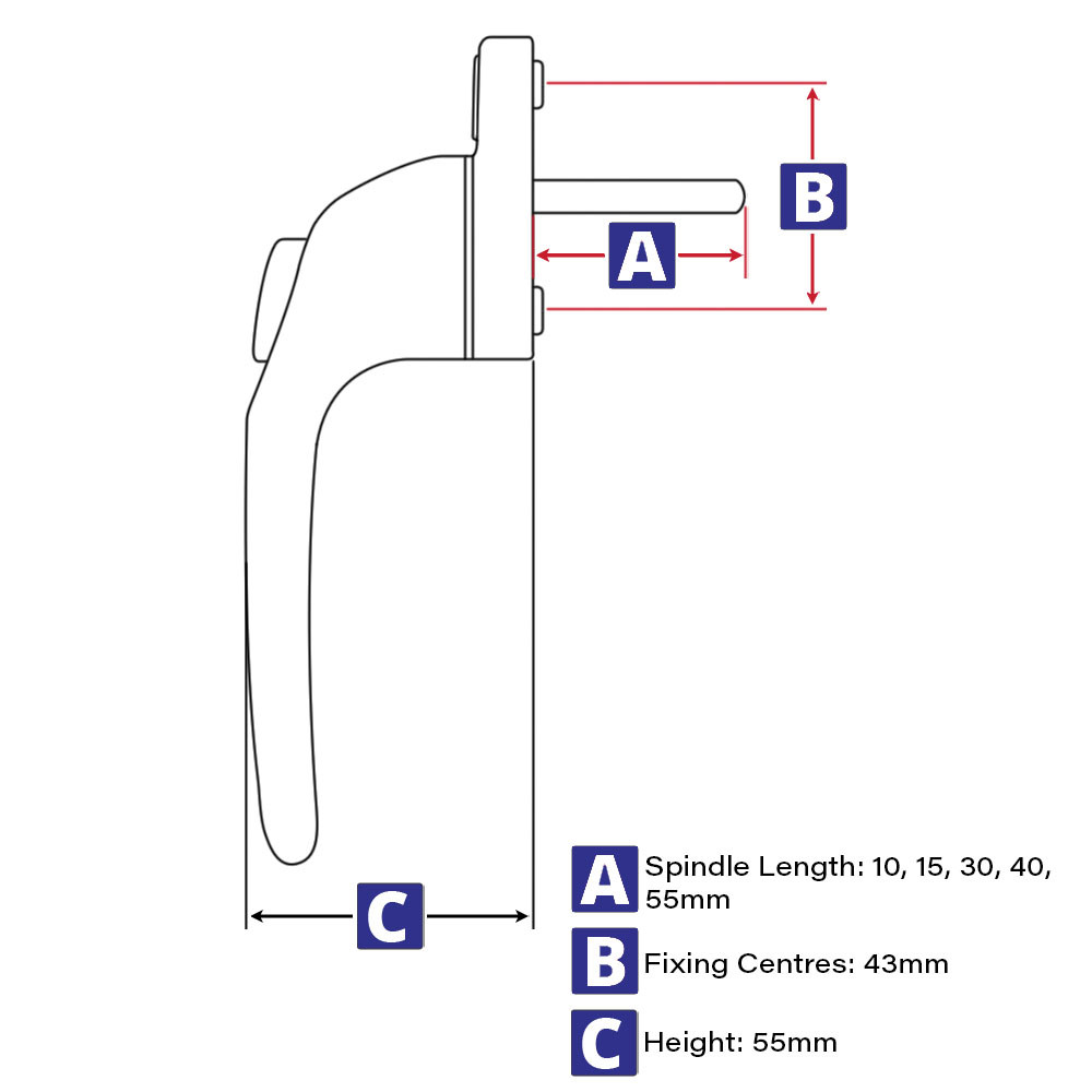 universal upvc window handle white technical