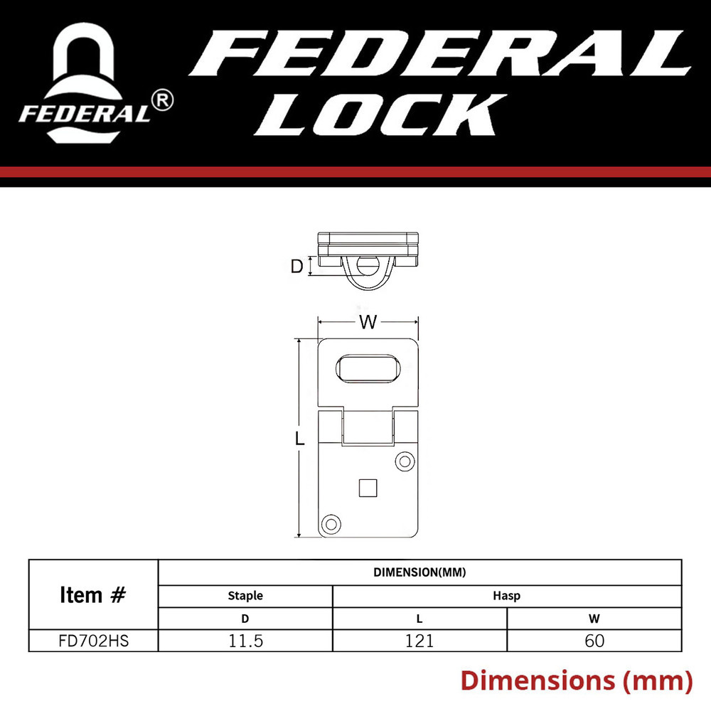 FEDERAL LOCK HASP AND STAPLE 702 E COATED BODY DIMENSIONS