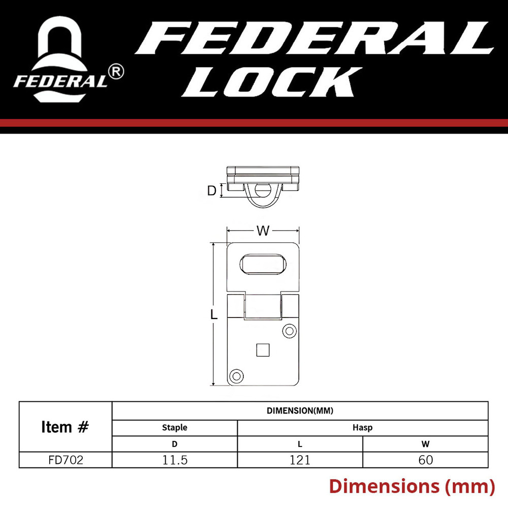 FEDERAL LOCK HASP AND STAPLE STAINLESS STEEL 702 DIMENSIONS