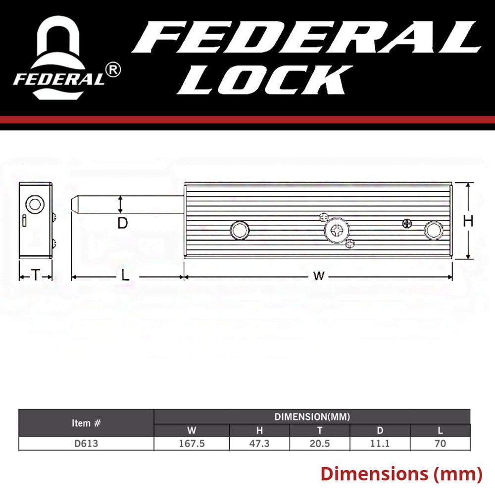 Federal Lock D613 Enfield Garage Door Security Bolts Lock - Sold Secure
