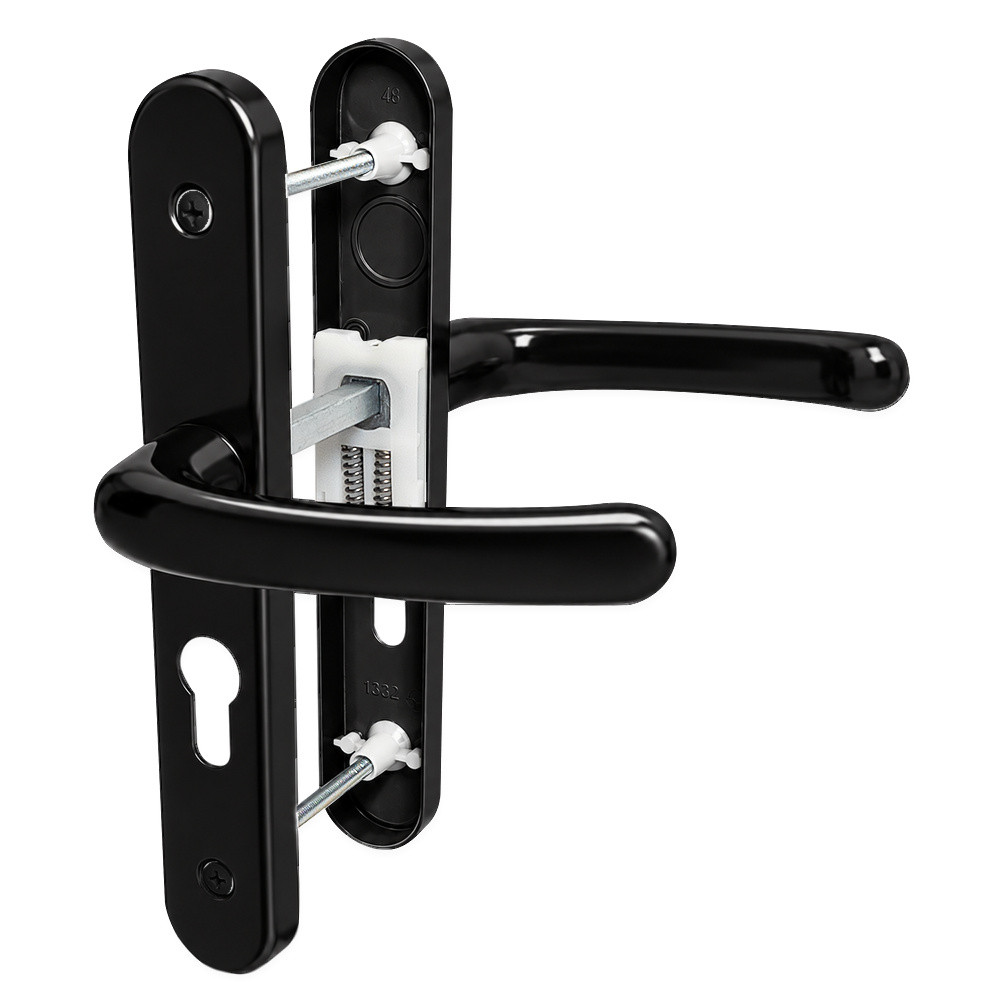 Black TSS sprung uPVC door handle with 48mm PZ and 160mm fixing centres