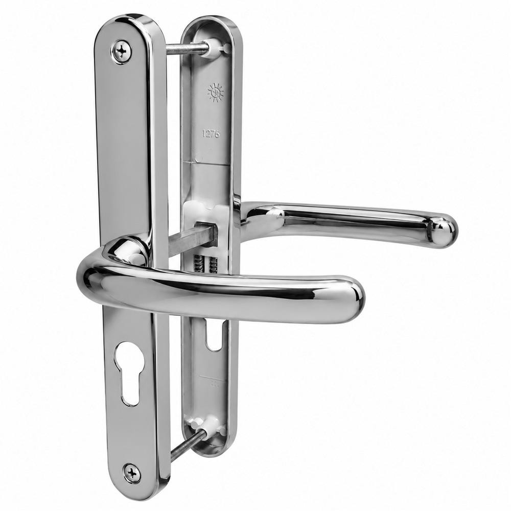 Polished chrome TSS sprung uPVC door handle 48PZ with 215mm screw centres
