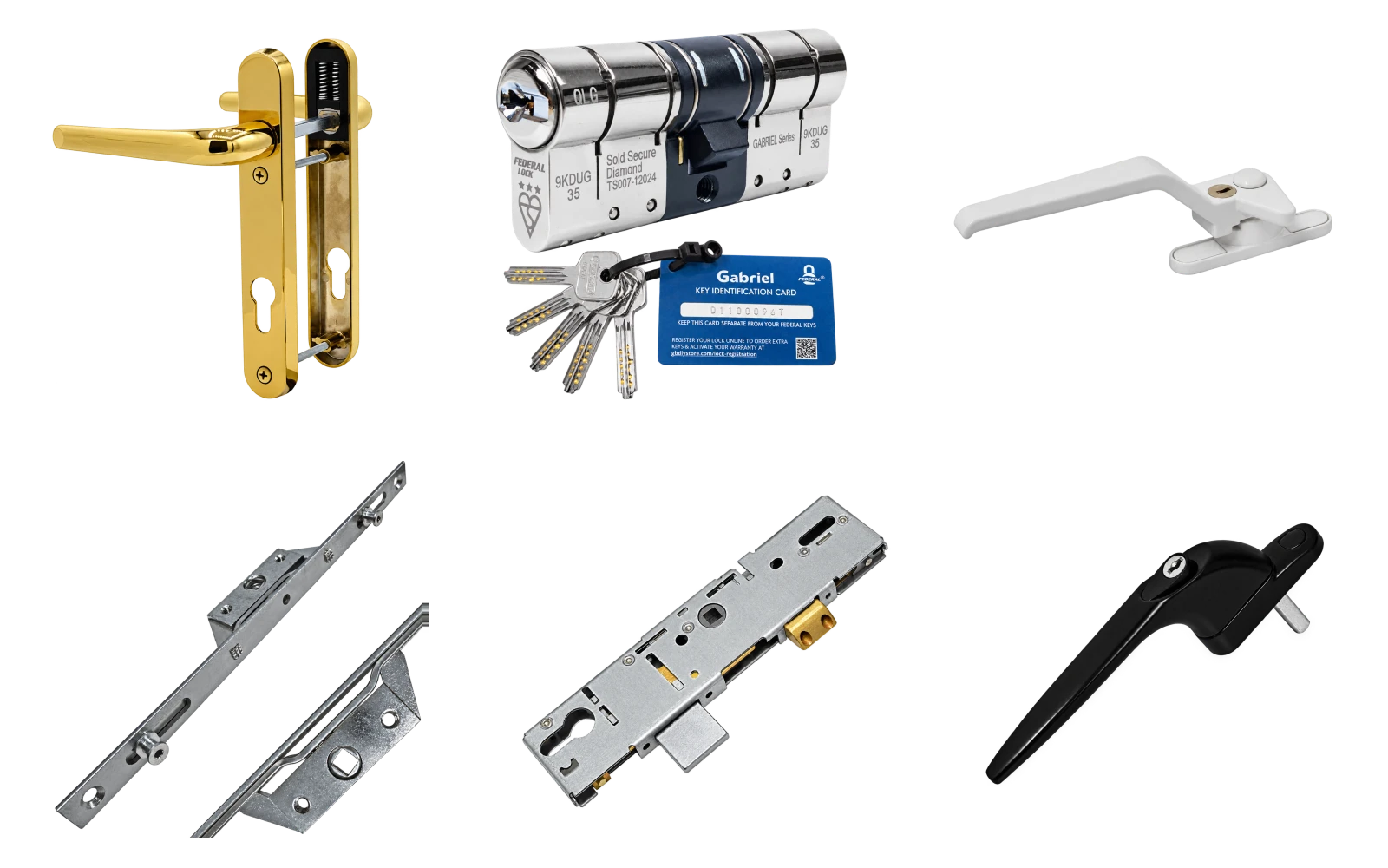 Examples of replacement window and door handles, locks, cylinder, espag rod and gearbox