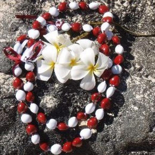 Red and White Kukui Nut Lei - 10 Leis per Order