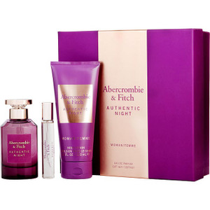 Abercrombie & Fitch Authentic Night by ABERCROMBIE & FITCH Eau De Parfum Spray 3.4 Oz & Body Lotion 6.7 Oz & Eau De Parfum Spray 0.5 Oz for Women Abercrombie & Fitch Authentic Night by ABERCROMBIE & FITCH Eau De Parfum Spray 3.4 Oz & Body Lotion 6.7 Oz & Eau De Parfum Spray 0.5 Oz for Women