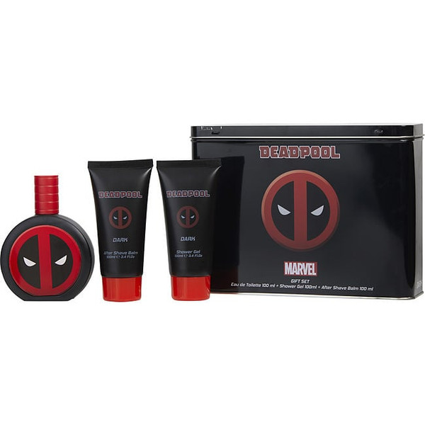 Deadpool Dark by MARVEL Edt Spray 3.4 Oz & Shower Gel 3.4 Oz & Aftershave Balm 3.4 Oz for Men