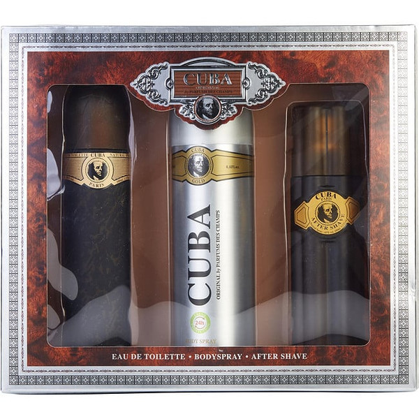 Cuba Gold by CUBA Edt Spray 3.3 Oz & Aftershave Spray 3.3 Oz & Body Spray 6.6 Oz for Men