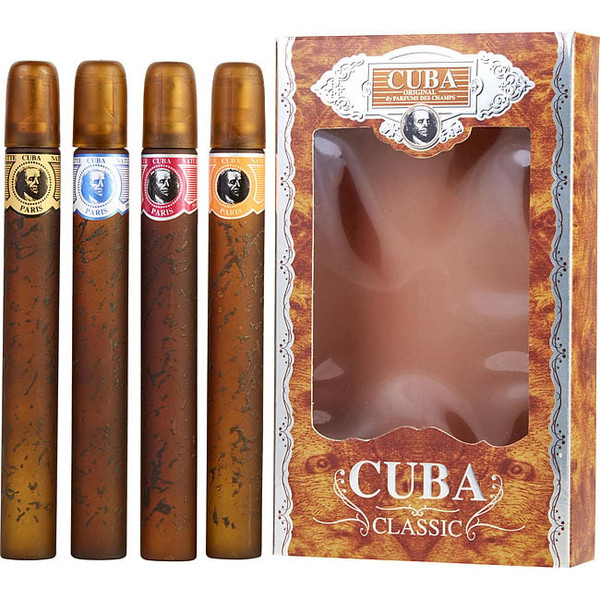 Cuba Variety by CUBA 4 Piece Variety With Cuba Gold, Blue, Red & Orange & All Are Edt Spray 1.17 Oz for Men