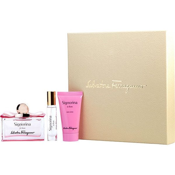 Signorina In Fiore by SALVATORE FERRAGAMO Edt Spray 3.4 Oz & Body Lotion 1.7 & Edt Spray Mini 0.33 Oz for Women