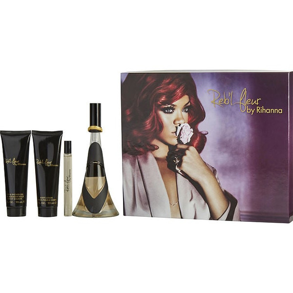 Rihanna Reb'L Fleur by RIHANNA Eau De Parfum Spray 3.4 Oz & Body Lotion 3 Oz & Shower Gel 3 Oz & Eau De Parfum Spray 0.34 Oz for Women