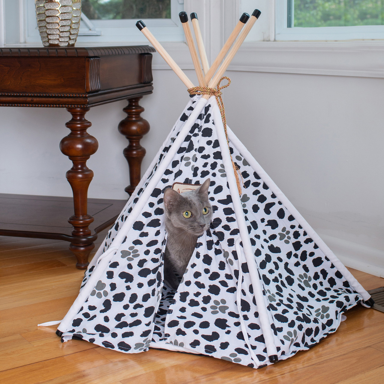Cat Bed Tent, White & Paw Print | Cozy Indoor Cat Tent | Armarkat C46