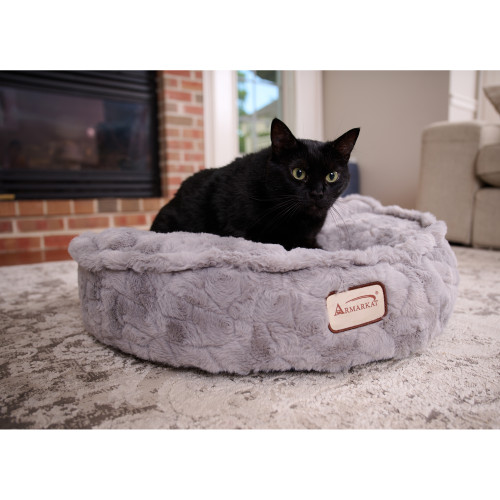 Large Round Washable Cat Bed-25.6 Inch, Gray-Blue