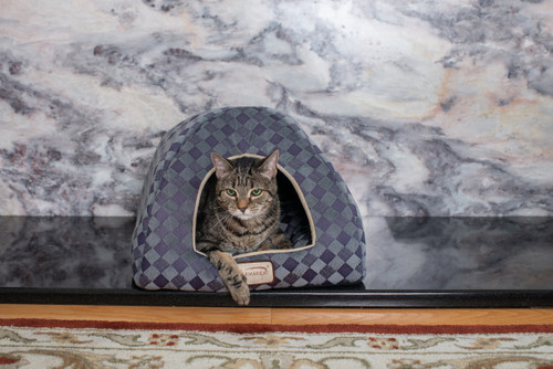 Armarkat Cat Bed Model C65HHG/LS, Purple Gray Combo Checkered Pattern