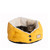 Bolster Cat Bed — Gold Waffle & White with Button Detail
