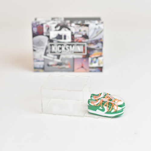 Off-White SB Dunk Low Univ Pine Green | 3D Mini Sneakers with Display Case | Perfect for  17cm Labubu and 6:1 Enterbay Figures