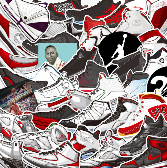 45 Non-Repetitive Air Jordan Sneakers Stickers Removable and Waterproof