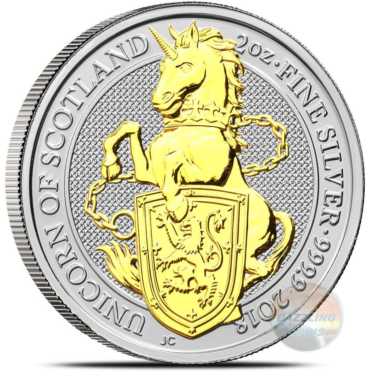 Unicorn Of Scotland The Queen S Beasts 2 Oz Silver Gilded Coin