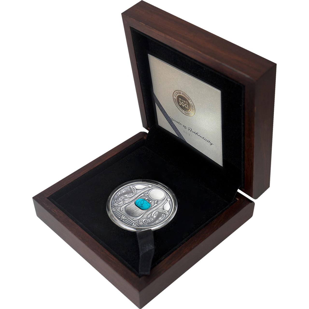 SCARABAEUS 50 g Silver Coin with Turquoise insert $5 Niue 2021