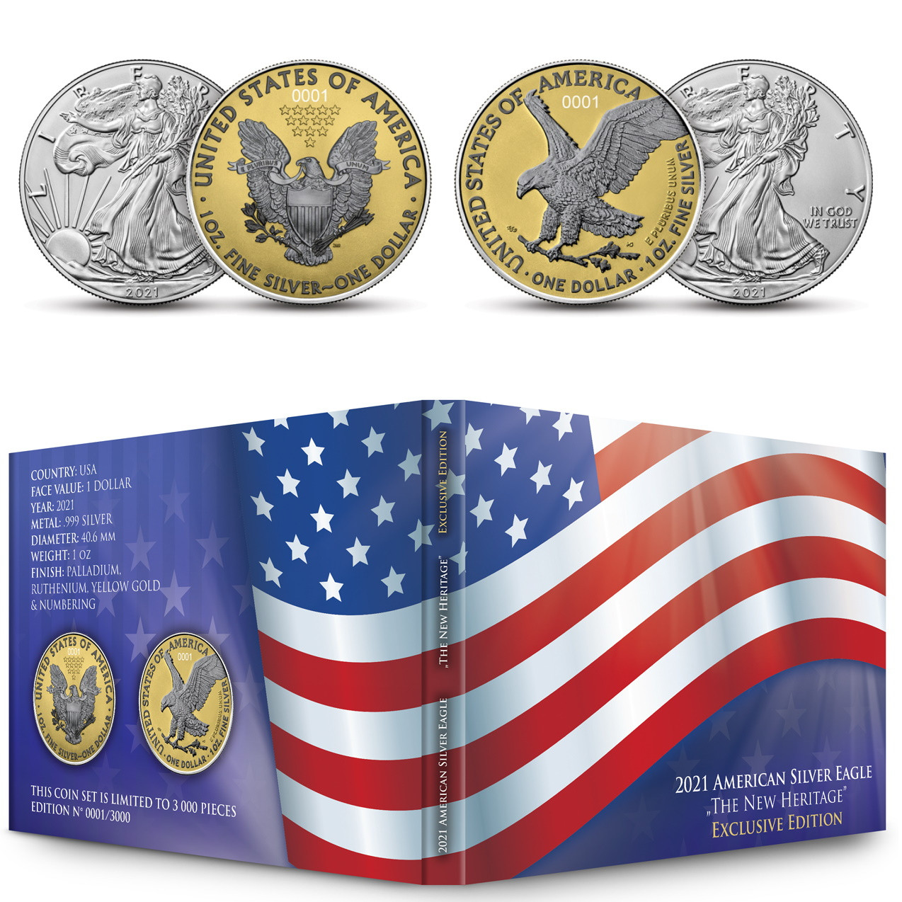 New Heritage - American Silver Eagle Ennobled 2 coins sets USA 2021
