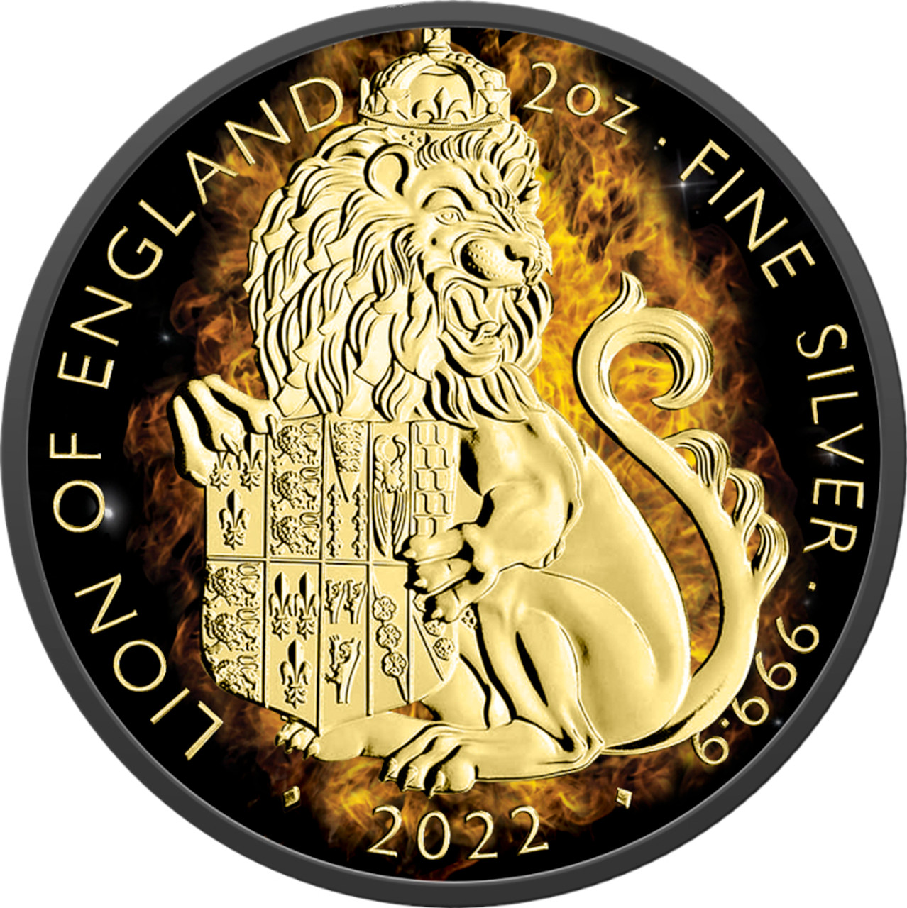 LION OF ENGLAND Burning Tudor Beasts 2 oz. Silver Coin 5£ UK