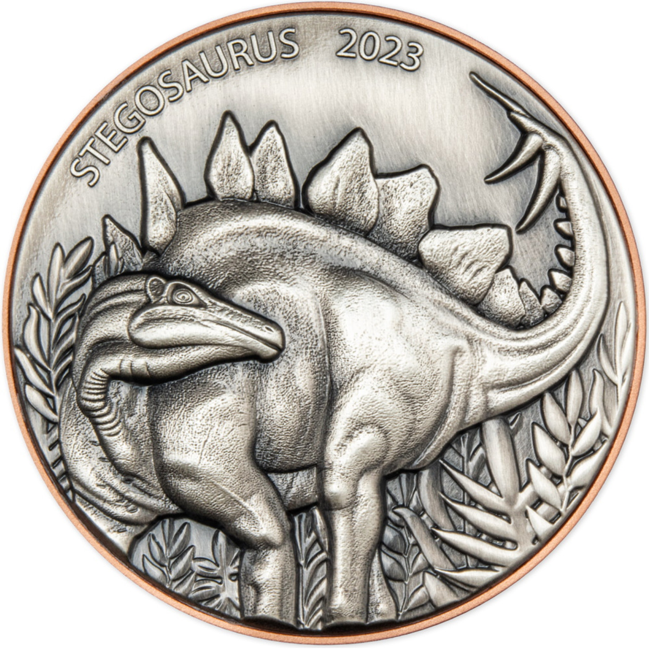 STEGOSAURUS Dinosaurs High Relief Silver & Copper Coin