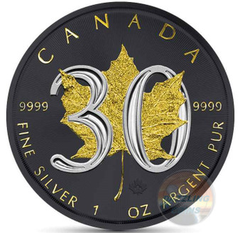 30th Ann. Canadian Silver Maple - GOLD BLACK EMPIRE - 1 OZ SILVER COIN 2018