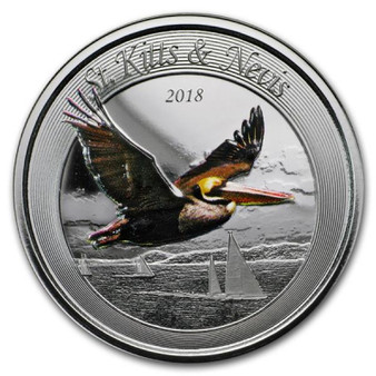 Brown Pelican 1 oz .999 Silver Color Proof Coin St. Kitts & Nevis 2018