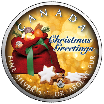 CHRISTMAS GREETINGS Maple Leaf 1 oz Silver Coin Canada 2019
