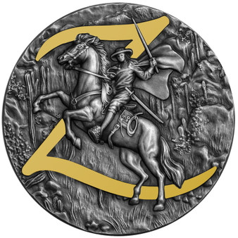 The Legend of ZORRO 2 Oz Silver Antiqued high relief Coin $5 Niue 2021