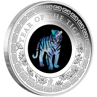 Year of the TIGER OPAL Series 1 oz. Silver Proof Coin $5 Australia 2022