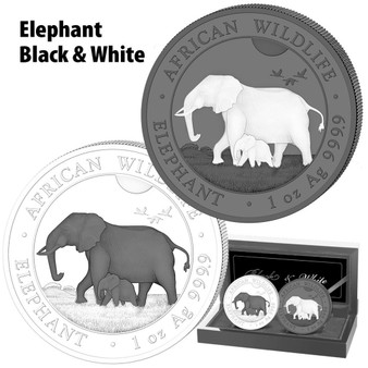 African ELEPHANT Black & White Coin set 2 oz. Silver 2022 Somalia