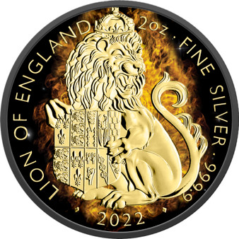  LION OF ENGLAND Burning Tudor Beasts 2 oz. Silver Coin 5£ UK 2022 
