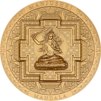 MANJUSHRI MANDALA  Gilded 3 oz Silver Coin Mongolia 2024