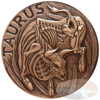 2015 Zodiac Taurus- MEMENTO MORI Rimless HR Antique Copper 1oz