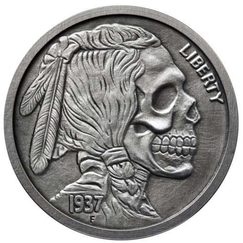 The INDIAN SKULL 1 oz Silver Antique finish round with Serial Number The INDIAN SKULL 1 oz Silver Antique finish round with Serial Number