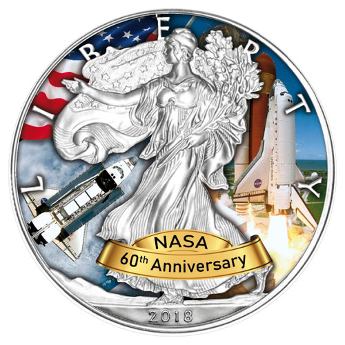 SPACE SHUTTLE - 60 Years NASA 1 oz Silver American Eagle USA 2018