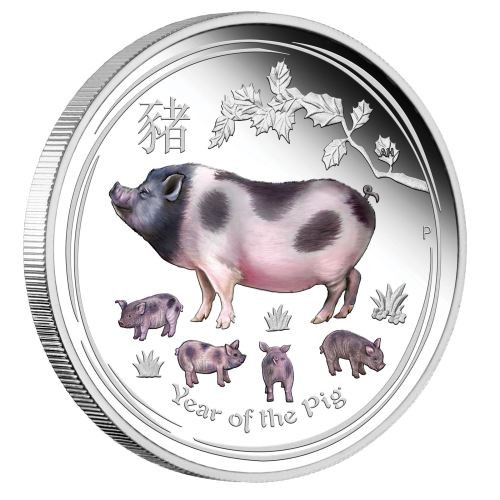 PIG Lunar Year Series 1 Oz Silver Proof Color Coin 1$ Australia 2019
