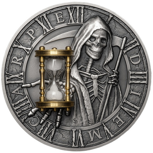 CARPE DIEM Grim Reaper Hourglass 2 Oz Silver Coin 5$ Niue 2018