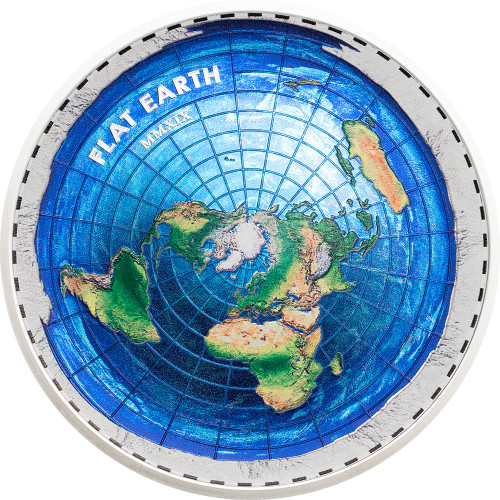 FLAT EARTH Great Conspiracies 2 Oz Silver Coin 10$ Palau 2019