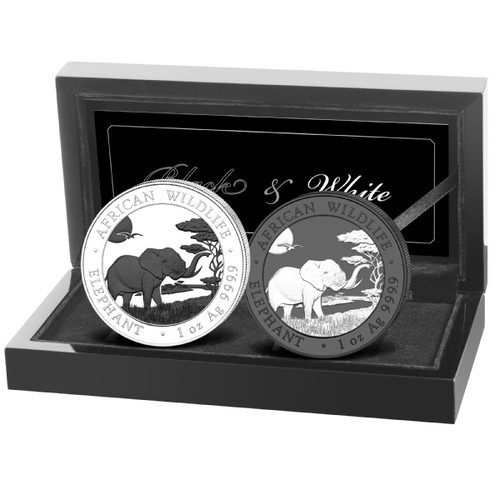 Black & White ELEPHANT African Wildlife 2x 1 oz silver coin Somalie 2019