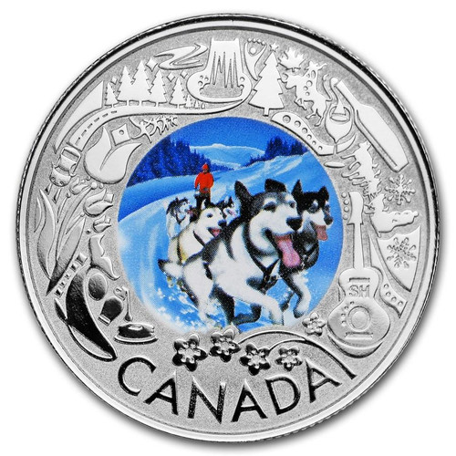 DOG SLEDDING Winter Lights Silver Coin $3 Canada 2019