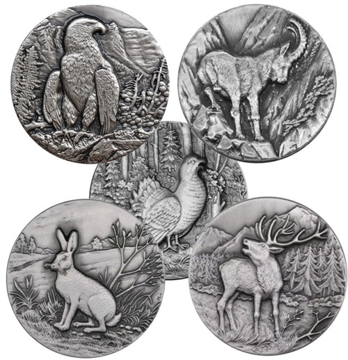 SWISS Wildlife ·Complete 5 Coins Ultra High Relief 1 oz Silver 2014-6 Niue