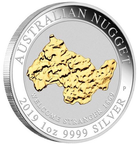 SILVER NUGGET "Welcome Stranger" 1 oz Gilded proof coin 2019 AUS