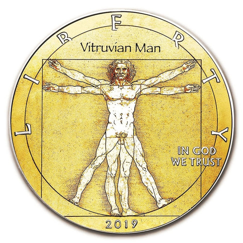 DA VINCI Vitruvian Man 1oz Silver Eagle Colorized Coin 2019 DA VINCI Vitruvian Man 1oz Silver Eagle Colorized Coin 2019