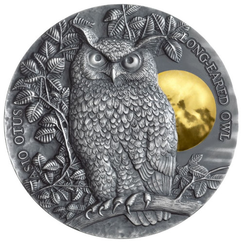 LONG EARED OWL 2 Oz Silver with Gold Gilding Coin $5 Niue 2019 LONG EARED OWL 2 Oz Silver with Gold Gilding Coin $5 Niue 2019