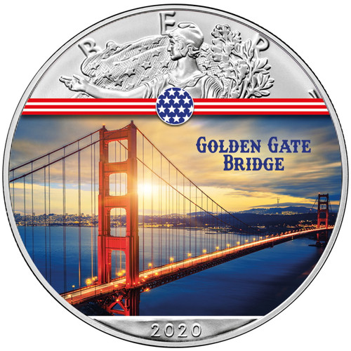 GOLDEN GATE BRIDGE Landmarks USA 1 oz Silver Coin 2020 USA
