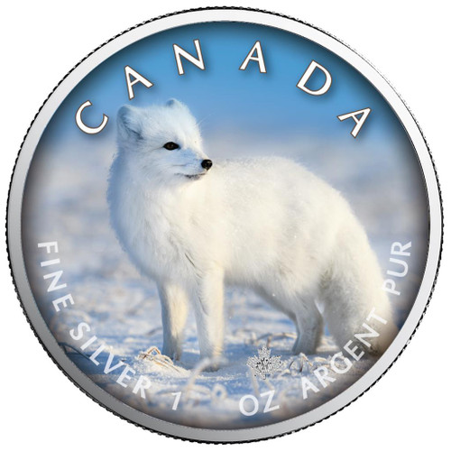 POLAR FOX in Color Maple Leaf 1 oz. Silver Coin Canada 2021
