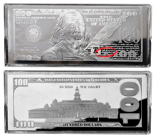$100 Silver Franklin 4 oz Bars USA 2016